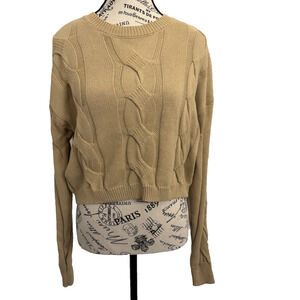 Beach Riot Women’s Cropped Cableknit Sweater Size Small Tan Drop Sleeve